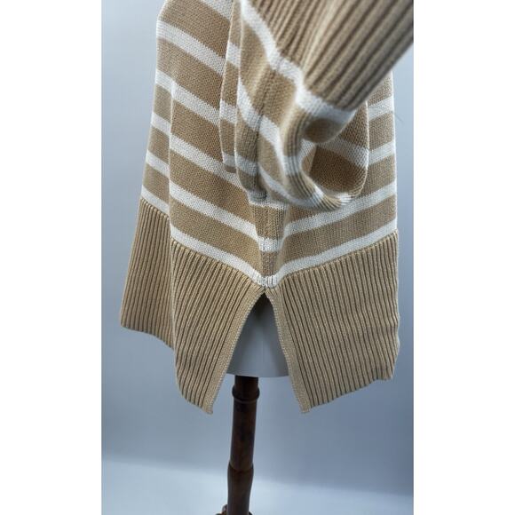 GAP Women Tan Stripe Turtleneck Sweater Medium Cotton Ribbed Hem - Picture 4 of 6